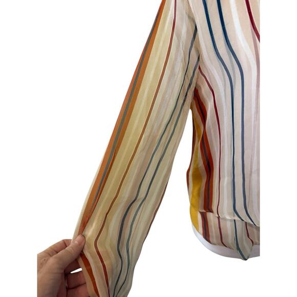 Anthropologie Maeve Sheer Silk Mullticolor Striped Blouse   S - Picture 5 of 10